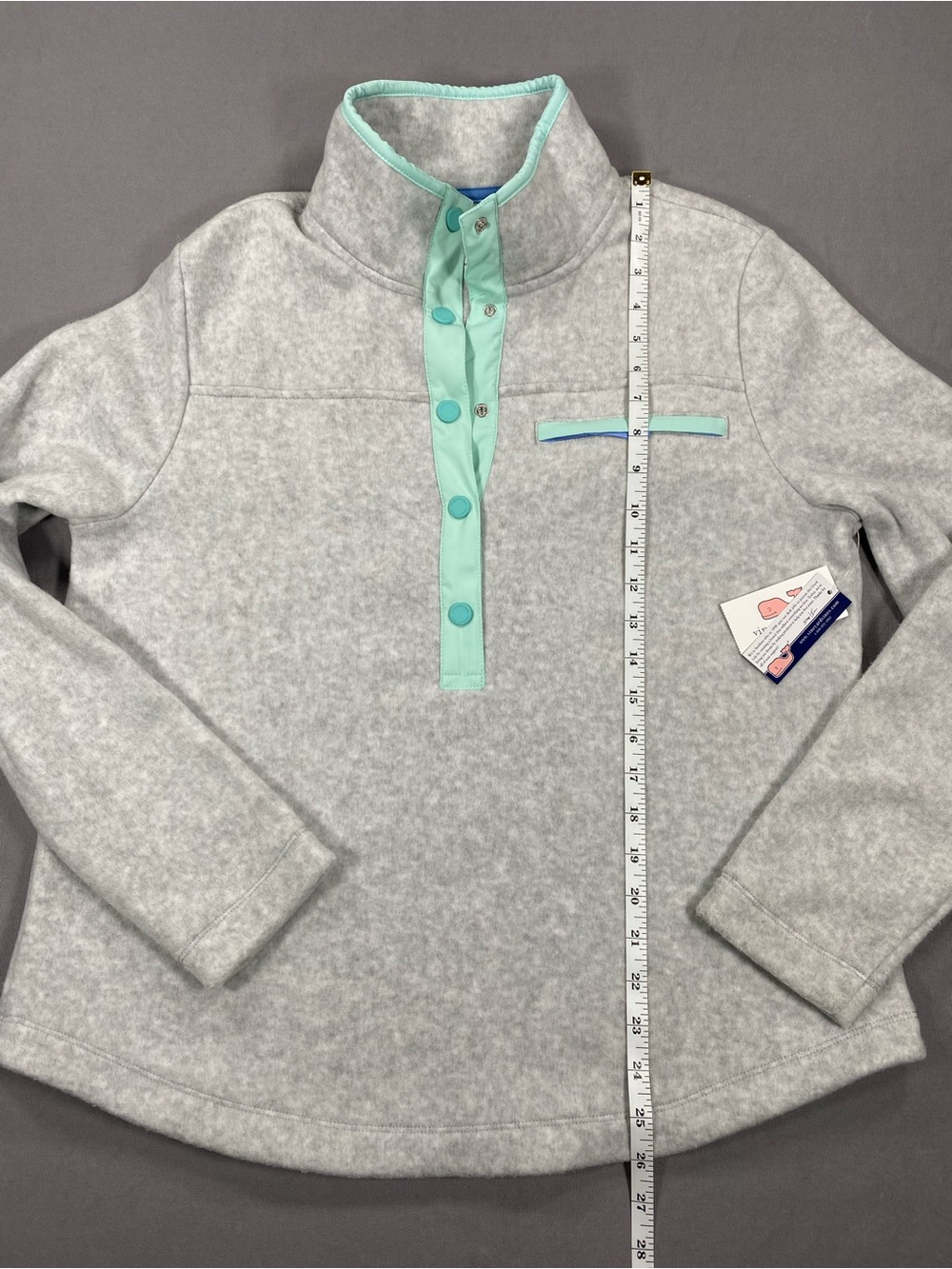Vineyard Vines Heather Gray Fleece Pullover with Mint Trim NWT - Picture 8 of 9
